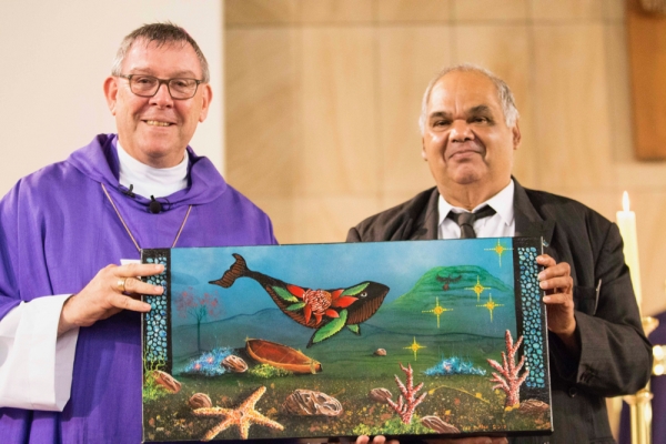 'From the Mountains to the Sea': CEDoW gifts symbolic Aboriginal painting to new Bishop